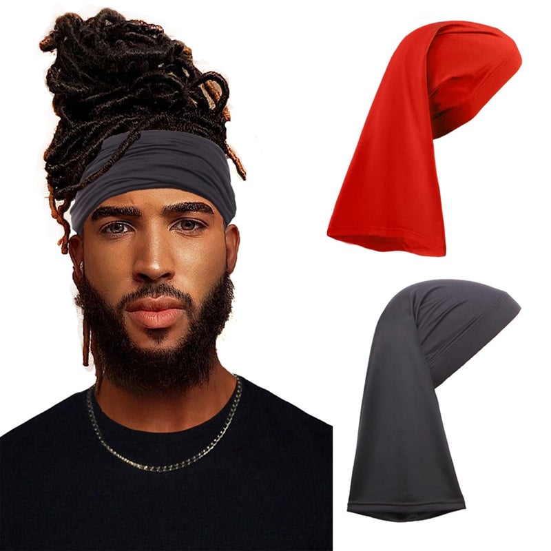 Leeven 2 Pieces Shower Cap for Women Dreadlock Cap Wide Elastic Black, Red - Image 1